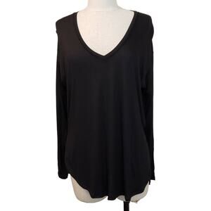 Madewell Shirt Womens Medium High Low Hem Black V Neck Side Slit Long Sleeve Top